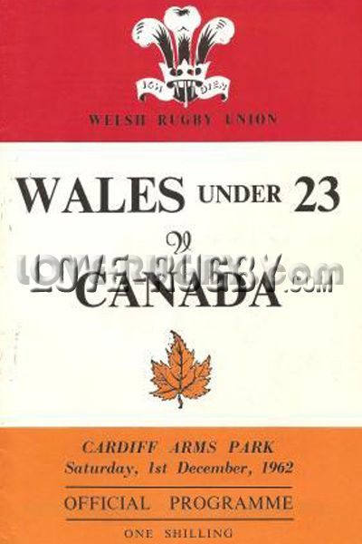 1962 Wales U23 v Canada  Rugby Programme
